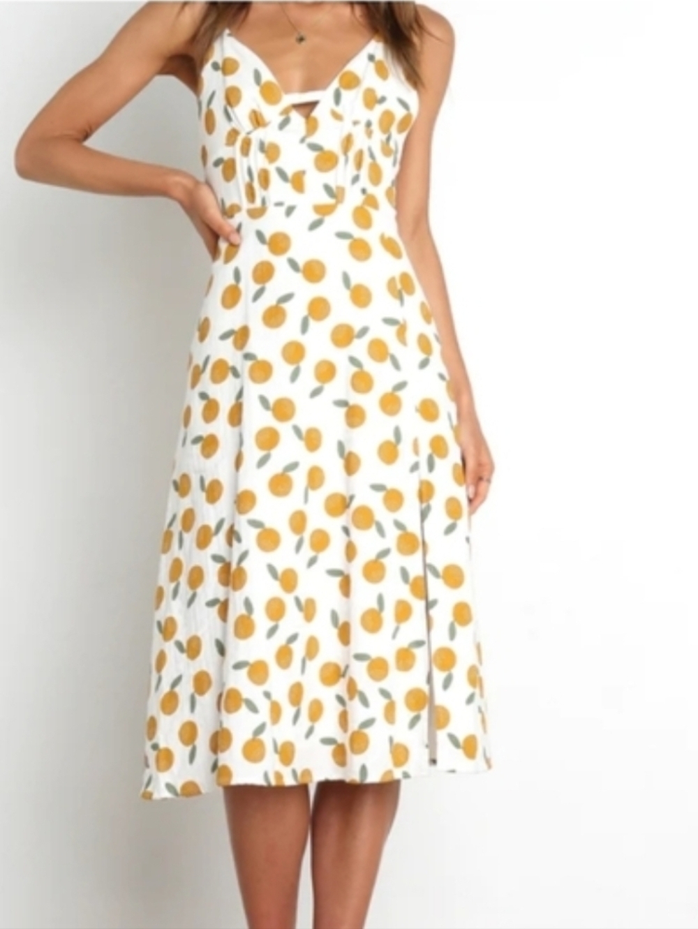 Petal & Pup Tropicana Midi Dress NWT, White & Orange Citrus Fruit Print, Size 8